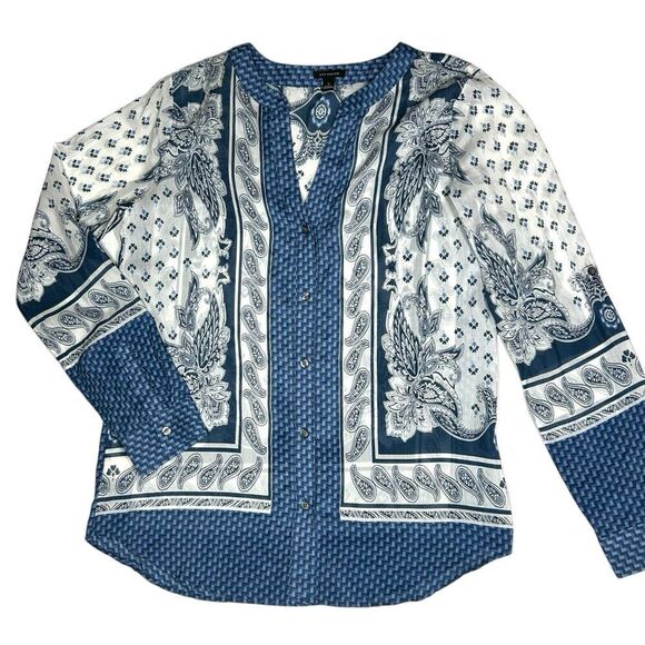 Ann Taylor Paisley Foulard Scarf Prink Silk Blend Long Sleeve Button Top Small - Picture 4 of 7